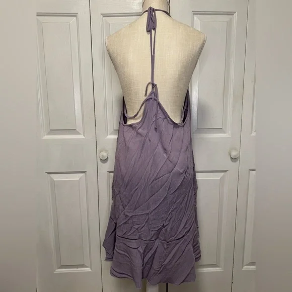 Free People Heat Wave Mini Dress Womens Medium Strappy Back Flutter Hem Lavender - Picture 7 of 10